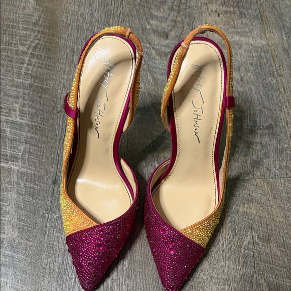 Betsey Johnson Shoes - Betsey Johnson Pink and Yellow Beaded Heels